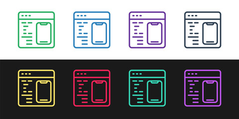 Set line Software, web developer programming code icon isolated on black and white background. Javascript computer script random parts of program code. Vector