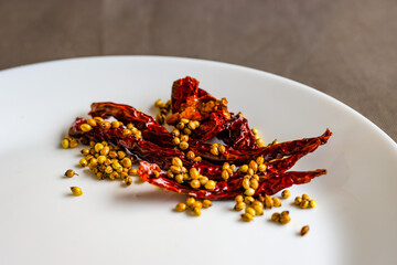 Fried red chilly and coriander