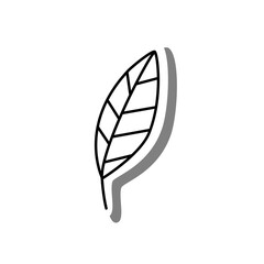 Black line cartoon simple leaf on white silhouette and gray shadow. Icon Emoji for decoration or any design. Vector illustration of nature.