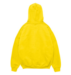 Blank hoodie sweatshirt color yellow back view on white background
