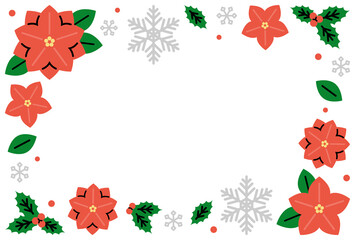 ポインセチアとヒイラギのフレーム／横向き