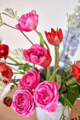 Bouquet 016. Finished flower arrangement in a vase for home. Flowers bunch, set for interior. Fresh cut flowers for decoration home. European floral shop. Delivery fresh cut flower.