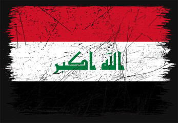Creative grunge flag of Iraq country. Happy independence day of Iraq. Brush flag on shiny black background