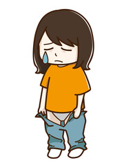 久しぶりに履くズボンが入らなくて悲しむ女性
