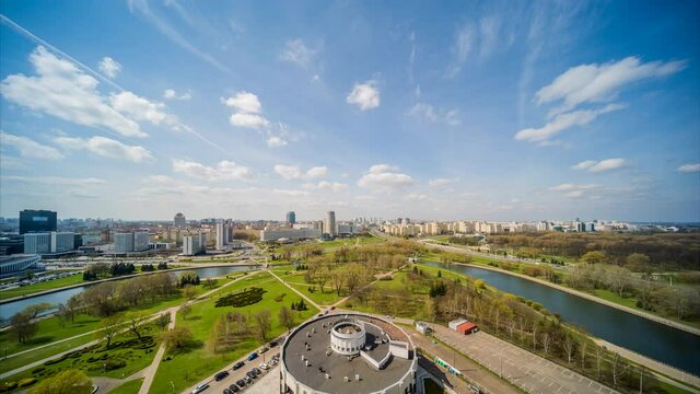 Morning timelapse of the panorama of the capital of Belarus, Minsk.