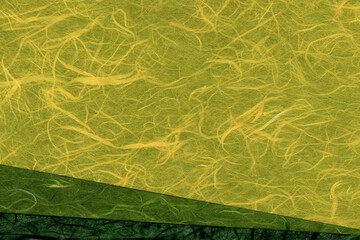 和紙テクスチャー背景(緑色) 楮筋が背景に透ける黄色と緑の和紙