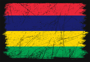 Creative grunge flag of Mauritius country. Happy independence day of Mauritius. Brush flag on shiny black background