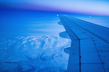 Fototapeta na wymiar snowy polar Urals from the plane