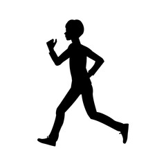 Fototapeta na wymiar Schoolboy jogging black silhouette in profile view