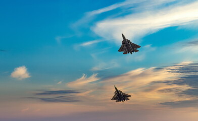 Fighter planes on the background of the sky.