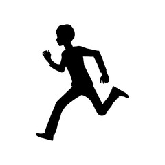 Vector silhouette of a running fast teenager boy in profile