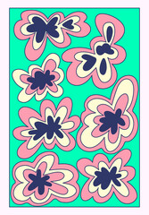 Fototapeta premium vintage vector interior poster in hippie style.70s and 60s funky and groove postcard.Psychedelic pattern with flower.Abstract shapes for wallpaper and back.acid stains.chamomile print for postcard