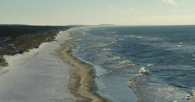 Drone aerial view of Baltic Sea.  Curonian Spit, Lithuania