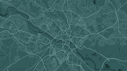 Green Leeds city area vector background map, streets and water cartography illustration.