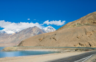 Gobi snow mountains and lakes in kashgar, xinjiang, China