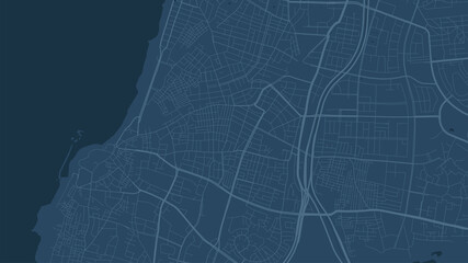 Fototapeta premium Dark blue Tel Aviv Yafo city area vector background map, streets and water cartography illustration.