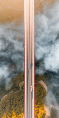 aerial view of the bridge and fog