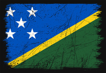 Creative grunge flag of Solomon Islands country. Happy independence day of Solomon Islands. Brush flag on shiny black background
