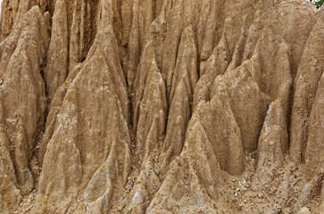 A close up of a rock formation structure monument in Sao Din Na Noi, Nan Thailand