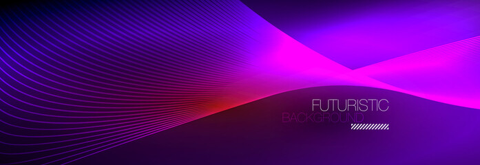 Abstract neon glowing light in the dark with waves. Shiny magic energy and motion concept, vector abstract wallpaper background
