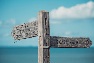 Signpost on coastal footpath in Devon