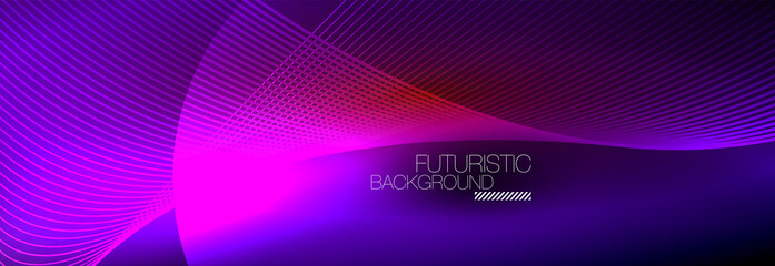 Abstract neon glowing light in the dark with waves. Shiny magic energy and motion concept, vector abstract wallpaper background