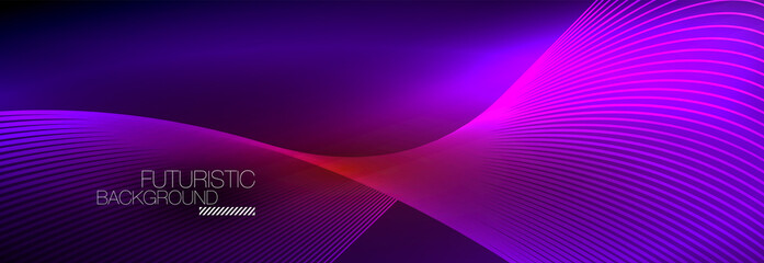 Abstract neon glowing light in the dark with waves. Shiny magic energy and motion concept, vector abstract wallpaper background