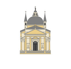 DRAWING OF HISTORICAL BUILDINGS OF VENICE, ANCIENT ITALIAN ARCHITECTURE IN GOTHIC AND NEOCLASSIC STYLE