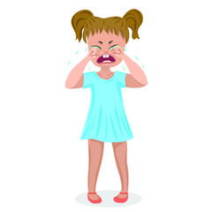 The girl is crying. Tears from her eyes. Facial expression, bad mood. Capricious girl. 