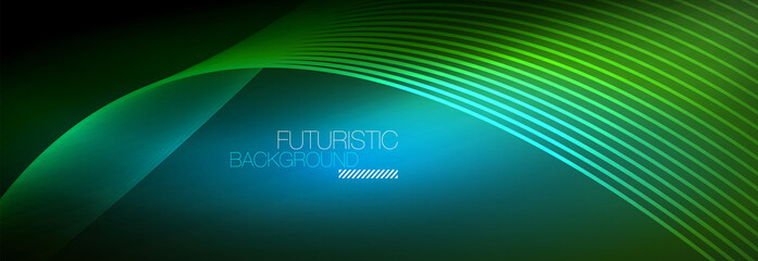 Abstract neon glowing light in the dark with waves. Shiny magic energy and motion concept, vector abstract wallpaper background