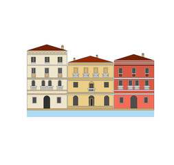 DRAWING OF HISTORICAL BUILDINGS OF VENICE, ANCIENT ITALIAN ARCHITECTURE IN GOTHIC AND NEOCLASSIC STYLE