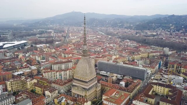 Aerial view of Mole Antonelliana in Turin