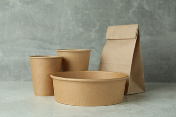 Delivery containers for takeaway food on white textured table