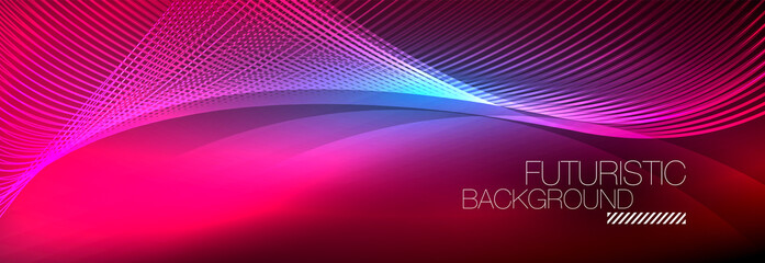 Abstract neon glowing light in the dark with waves. Shiny magic energy and motion concept, vector abstract wallpaper background