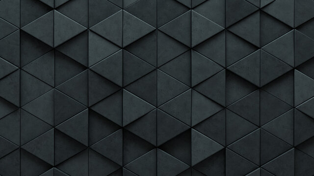Triangular Tiles arranged to create a Futuristic wall. 3D, Semigloss Background formed from Concrete blocks. 3D Render