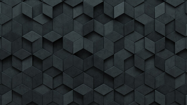 Concrete, Semigloss Mosaic Tiles arranged in the shape of a wall. 3D, Polished, Bricks stacked to create a Diamond shaped block background. 3D Render