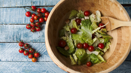 Caesar salad with parmesan cheese, lettuce, cherry tomatoes, croutons and yoghurt sauce very tasty and healthy