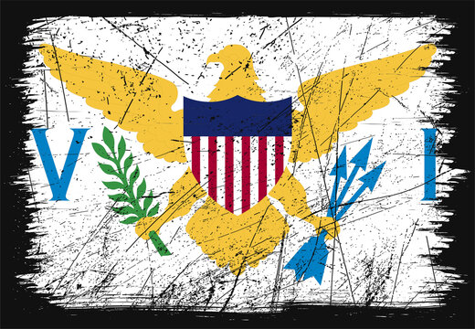 Happy transfer day of United States Virgin Islands. Brush flag on shiny black background