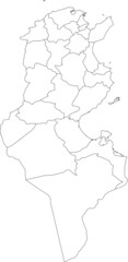 Fototapeta na wymiar White blank vector map of the Tunisian Republic with black borders of its governorates