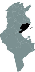 Black highlighted location map of the Tunisian Sfax governorate inside gray map of the Tunisian Republic