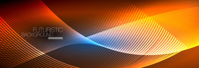 Abstract neon glowing light in the dark with waves. Shiny magic energy and motion concept, vector abstract wallpaper background