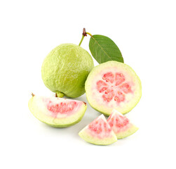 Guava fruit with leaf isolated on white background