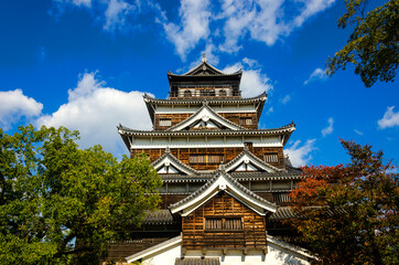 Hiroshima Castle in Hiroshima Prefecture, Japan. The castle was rebuilt in 1958.