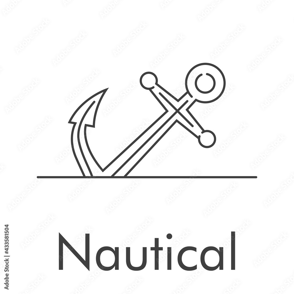 Sticker Logotipo con texto Nautical y ancla de barco con lineas en color gris