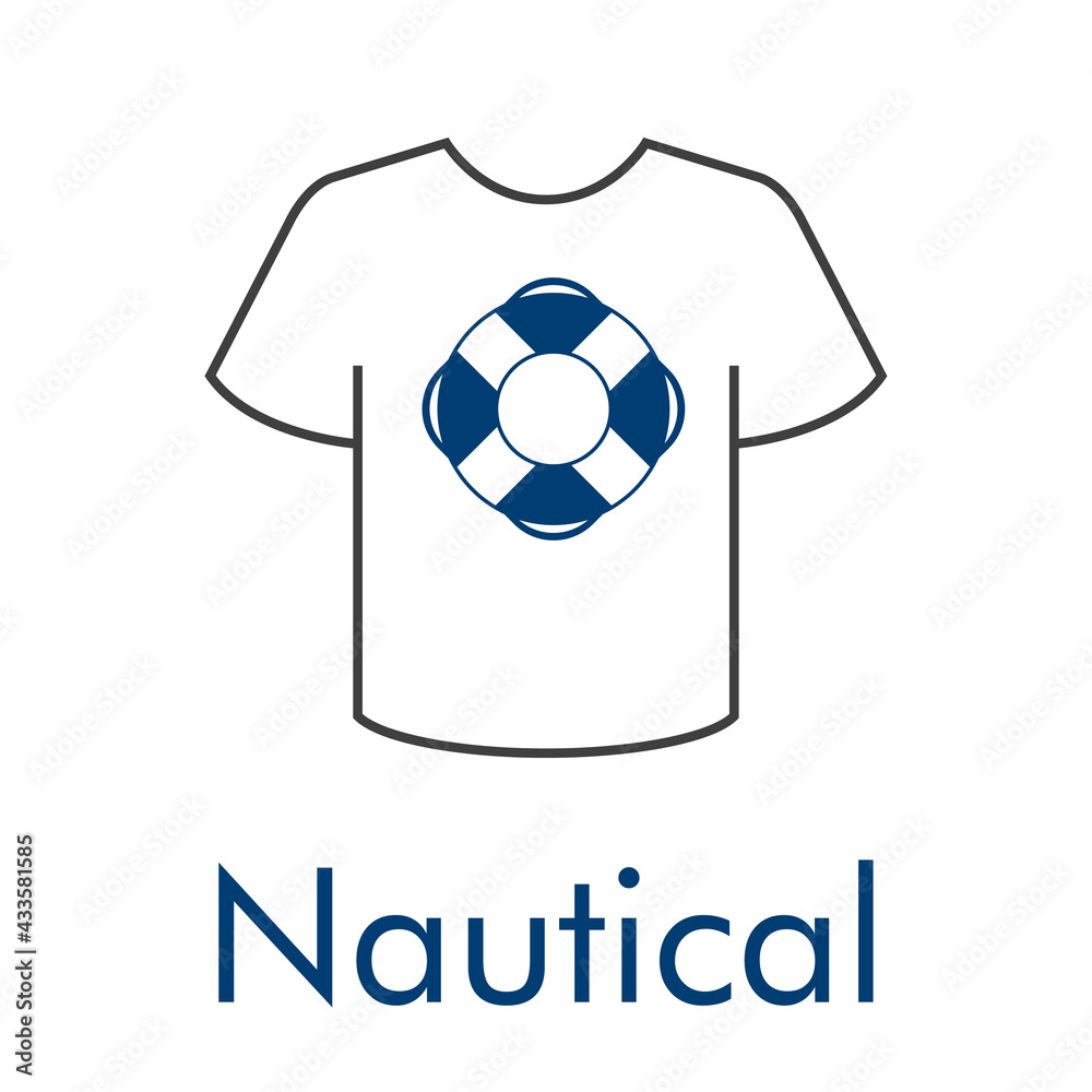 Canvas Prints Logotipo con texto Nautical y silueta de salvavidas en camiseta en color azul y gris