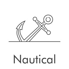 Logotipo con texto Nautical y ancla de barco con lineas en color gris