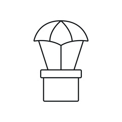 Humanitarian Aid linear icon. Box with parachute. Thin line customizable illustration. Contour symbol. Vector isolated outline drawing. Editable stroke
