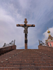 Kamenskoe, Ukraine - 03 May 2021: Cathedral Square, Golgotha, St. Nicholas Cathedral