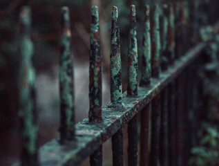 Rusty metal fence with green paint