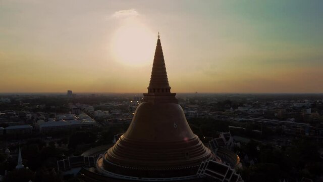 Phra Pathom Pagoda with sunset on the background